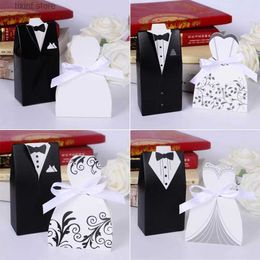 Gift Wrap 100Pcs Bridal Gift Cases Groom Tuxedo Dress Gown Ribbon Wedding Favours Candy Box Sugar Case Wedding Decoration mariage casamento T240309