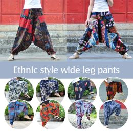 Pants Men Women Printed Baggy Harem Pants Gypsy Hippie Hip Hop Jogger Drop Crotch Sweatpant Spring Summer Cotton Linen Casual Trousers