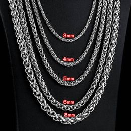 3mm 4mm 5mm 6mm Unisex Stainless Steel Necklace Spiga Wheat Chain Link for Men Women 45cm-75cm Length with Velvet Bag212u