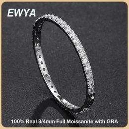 EWYA Sparkling D Colour 3/4mm Full Tennis Bracelet Bangle For Women 925 Silver Plated 18K Diamond Link Chain Bracelets 240305