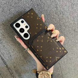 Samsung S22 S23 S24 Plus Ultra Phone Cases Beautiful LU Brown Flower Retro Leather Card Wallet Designer Phone Case S 22 23 S24 S25 S26 Purse with Logo Box Packing