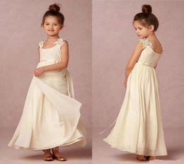 2019 New Chiffon A Line Wedding Flower Girls039 Dresses with Applique Lace Off Shoulder Baby Girl Princess Party Gowns1418024