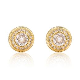 Hip Hop Round Button CZ Stud Earrings for Men Women 3d Side Simulated Jewelry231D