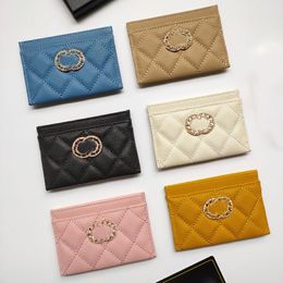 Womnes Designer Square Card Holder Purse Caviar Leather Multi Pochette Blue Beige Yellow Pink White Black Trends Purse 6 Colours Wi2736