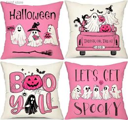 Pillow Case Halloween case black and white ghost pumpkin truck decoration pink case sofa bed decoration 45X45cm T240309