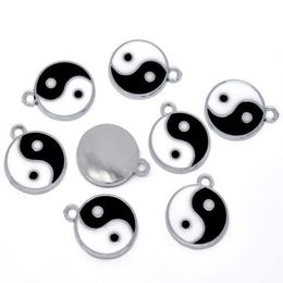 100pcs Silver Tone Enamel Yin Yang Charm Pendants 25x20mm279V