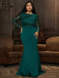 Urban Sexy Dresses Missord Plus Size Dress Women Long Sleeve Fringed Sequin Green Evening Dress Mermaid Dress Vestidos L240309