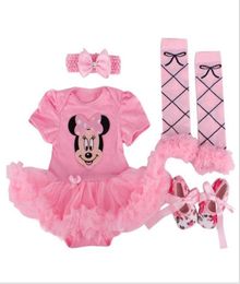 Cartoon Baby Set Girls Spring Summer Cotton baby rompers and handmade tutu Skirt with bow pink Red Infant Toddler Baby Clothing4111856