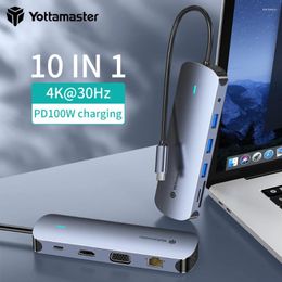 Yottamaster USB HUB Adapter 5Gbps RJ45 USB3.1 PD100W Type-C HDMI/VGA SD/TF Case 5/6/8/9/10 Port Multi-Fonction Docking Station