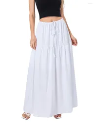 Skirts Women Boho Maxi Skirt High Elastic Waist Flowy Pleated Long Swing Tiered A Line Bohemian Casual