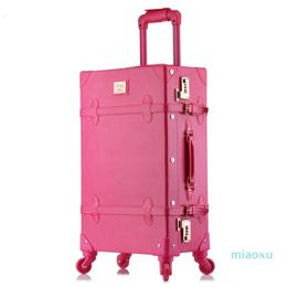 Suitcases 20 24 26 Inch Rolling Luggage Set Women Suitcase On Wheels PU Leather Pink Fashion Retro Trolley Cabin With Wheel Girls2380