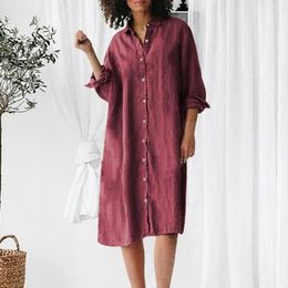 Casual Dresses Midi Dress Oversized Lapel Shirt For Women Mid-length Streetwear With Long Sleeve Single Breasted Design Spring Autumn