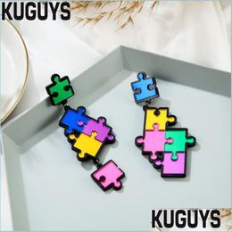 Dangle Chandelier New Arrival Blocks Puzzle Drop Earrings For Womens Colours Mirror Acrylic Long Earring Fashion Jewellery Trendy Ac235D