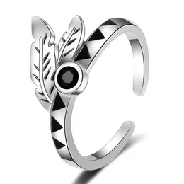 Cluster Rings Xiaojing Sterling Sier Black Cz Open Size Feather Tribe Adjustable Ring for Women Jewelry Gift Fashion