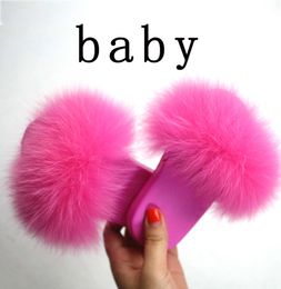 Girl Real Fox Slippers Kids Toldder Fur Child Home Slides Girl Flop Flips Raccoon Furry Cute Flats Summer Children Indoor LJ2008272139048