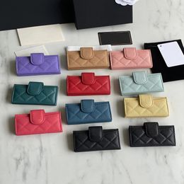 10A super Original quality women card holder with box real leather caviar wallet black quilted coin purse lady credit card holder 218c