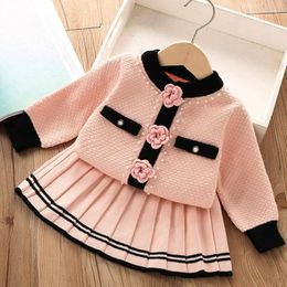 Clothing Sets Set Winter Clothes For Girls Cardigan And Skirt Kids Beading Knit Wear Suits Uniform 1-7Ys Children Warm Sweater Outfits