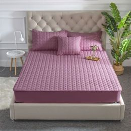 Thicken Quilted Mattress Cover King Queen Quilted Bed Fitted Bed Sheet Anti-Bacteria Mattress Topper Pink Bed Pad Protector 20306i