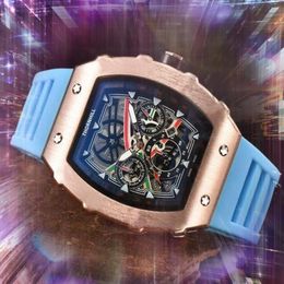 Popular USA Europe Mens Watches 43mm Size Skeleton Dial Clock Wristwatches Rubber Belt Quartz Automatic Movement Calendar Hour Moo2491