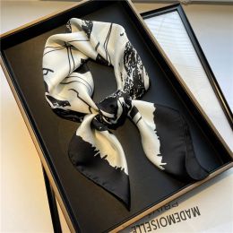 Black White Designer Letters Print Flower Silk Scarf Headband for Women Fashion Long Handle Bag Scarves Paris Shoulder Tote Luggage Ribbon Head Wraps 70X70CM