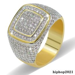 Hiphop CZ Diamond Rings For Mens Full Diamond Square Gold Plated Jewelriy266L