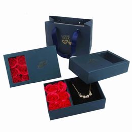 I Love You Jewellery Box Immortal Flower Pearl Treasure Box Rose Window Gift Box Ring Earrings Pendant Necklace Box Jewellery Organiser 240309