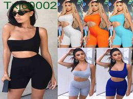Women Sexy CutOut Jumpsuit Designer Pure Color Printed Rompers Club Sleeveless Shorts Tight Fashion Overalls Pants Sports Suit Ty79571781