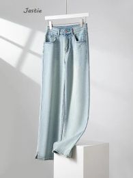 Jeans 20234 Autumn Spring New Washed Light Blue Women Jeans Cotton Button Wide Leg Pant Fashion Denim Trouser