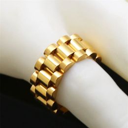 Hip hop Men Stainless steel Designer Chain Ring Punk Style Gold Silver Three Row Watch Strap Golden Rings Fashion Party Jewelry288I