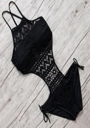 Sexy One Piece Swimsuit Backless Halter Beach Swimwear Crochet Bikini Bathing Suit 2021 Black Swimming For Women Women039s5360099