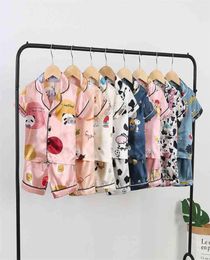 Girls Satin Silk Pyjamas Set Kids Boy Cartoon Sleepwear Outfits Summer Toddler Short Sleeveshorts Leisure Wear Home Clothes 210919024503