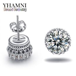 YHAMNI New Arrival Sell Super Shiny Diamond 925 Sterling Silver Ladies Stud Crown Earrings jewelry whole E100174m
