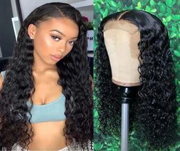 Black Water Wave Synthetic Lace Front Wig Heat Resistant Loose Curly Half Hand Tied Fron Wigs With Baby Hair Wet and WAVY Syntheti4012597