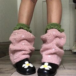 Women Socks Knit Leg Warmers Contrast Colour Cute Knee High Aesthetic Boot Cuffs Cover Winter Knitted Kawaii Ankle