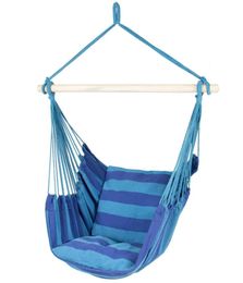 Hammock Hanging Rope Chair Porch Swing Seat Patio Camping Portable Blue Stripe5741517