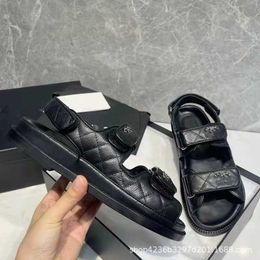 Sandals High Version 2024 New Small Fragrant Velcro Sandals Open Toe Summer Flat Bottom Diamond Leather Thick Sole Casual Everything Babiq05