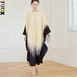 Dress YUDX Miyake Spring Autumn Women's Oneck Large Flying Sleeve Pleated Dress Women's Long Loose Bat Sleeve Pleated Dress 2023