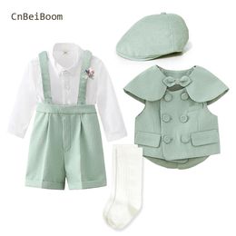 Spring Childrens Clothing Set Baby Boy Girl Gentleman Suit Boys Green Festival Birthday Party Clothes Boutique Dress 240307