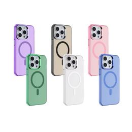 Luxury IMD Plating Acrylic Magnetic For Magsafe Wireless Charge Case For iPhone 15 14 Plus 13 12 11 Pro Max XR X Metal Camera Shockproof Soft Bumper Cover