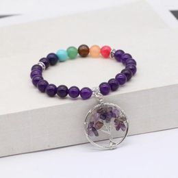 Charm Bracelets Gem Natural Stone Bracelet Beads 7 Chakra Pink Quartz Amethys Tree Of Life & Bangles For Women GB012