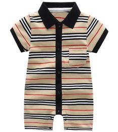 Retail whole baby boys Striped casual knitted romper infant newborn kids gentleman thin cotton onepiece onesies Jumpsuits chi31011906025