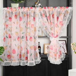 Curtain Korean Short Curtan For Kitchen Small Window Pink Peach Print Tulle Coffee Half Curtains Cabinet Obscuration