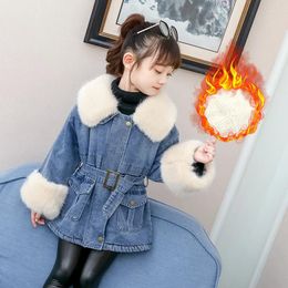 Jackets Children Girls Jacket Toddler Denim Long Sleeve Big Fur Outwear For Winter 6 8 9 10 11 12 Y