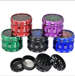 smoke Aluminum alloy 63 * 48mm four layer lightning sound system, white edge metal smoke grinder, smoke crusher, grinder