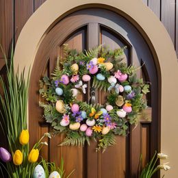 Decorative Flowers Easter Egg Wreath Artificial Green Leaves Garland For Front Door Home Spring