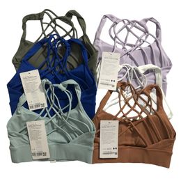 Sports Ll Yoga Bra with Chest Pad Women Back Cross Quick Drying Breathable Underwear Gym Running Brassiere Sexy Soft Solid Colour Racerback Tank Tops