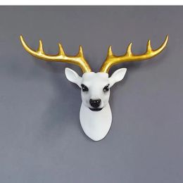 Northern Europe Wall Hanging Room Decoration Stereo Animal Simulation Deer Head Retro Resin Living Room Background Wall Pendant 240304