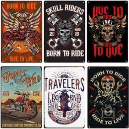 Metal Painting To Ride Motorcycle Skulls Tin Signs Cool Motorbike Club Poster Wall Decor for Cafes Garage Bars Man Cave T240309