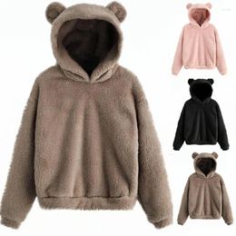 Women's Hoodies Autumn And Winter Fluffy Ears Hooded Warm Solid Colour Long Sleeve Hoodie