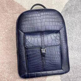 Backpack Exotic Genuine Crocodile Belly Skin Navy Blue Men Large Authentic Real Alligator Leather Male Business Travel Bag Pack